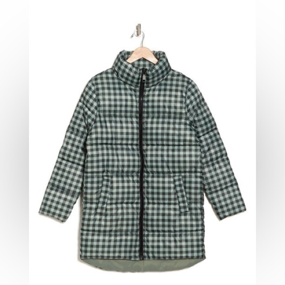 NWT Rebecca Minkoff Green and Black Gingham Plaid Puffer Jacket - Picture 3 of 3
